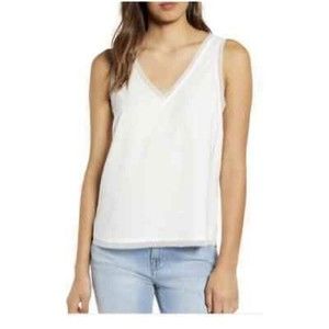 NWT Chelsea28 Women’s White Raw Edge Tank Top Blouse Size Small